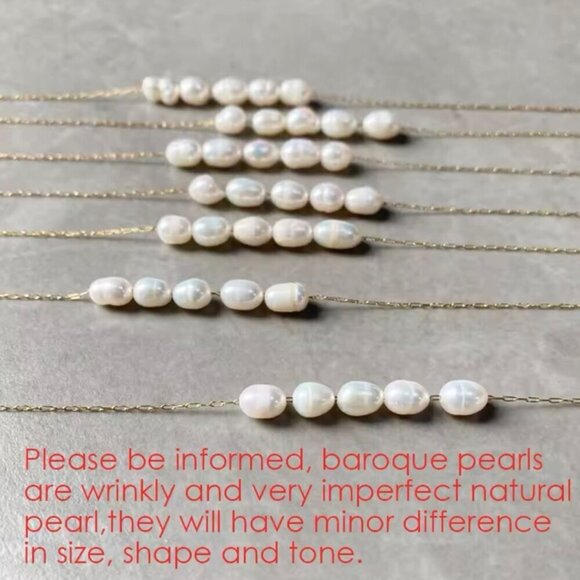 NEW Dainty Freshwater Pearl Chain Necklace 14K Gold Plated Choker Classic - Picture 4 of 8